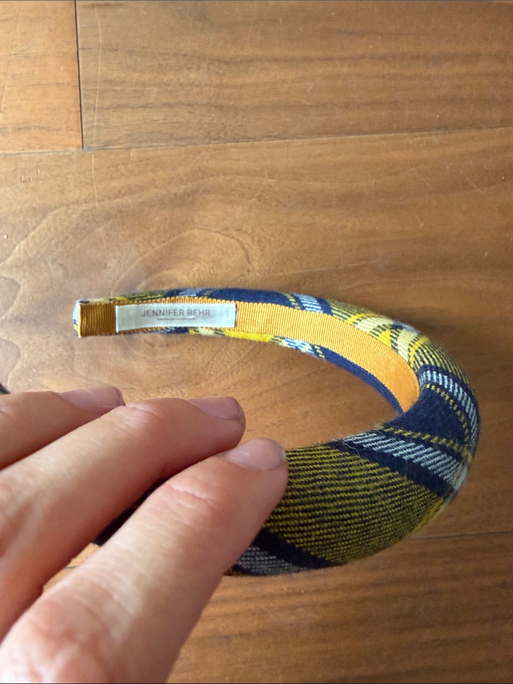 Jennifer Behr / Yellow Gold & Navy Plaid Puffy Headband / New — image 4 of 4